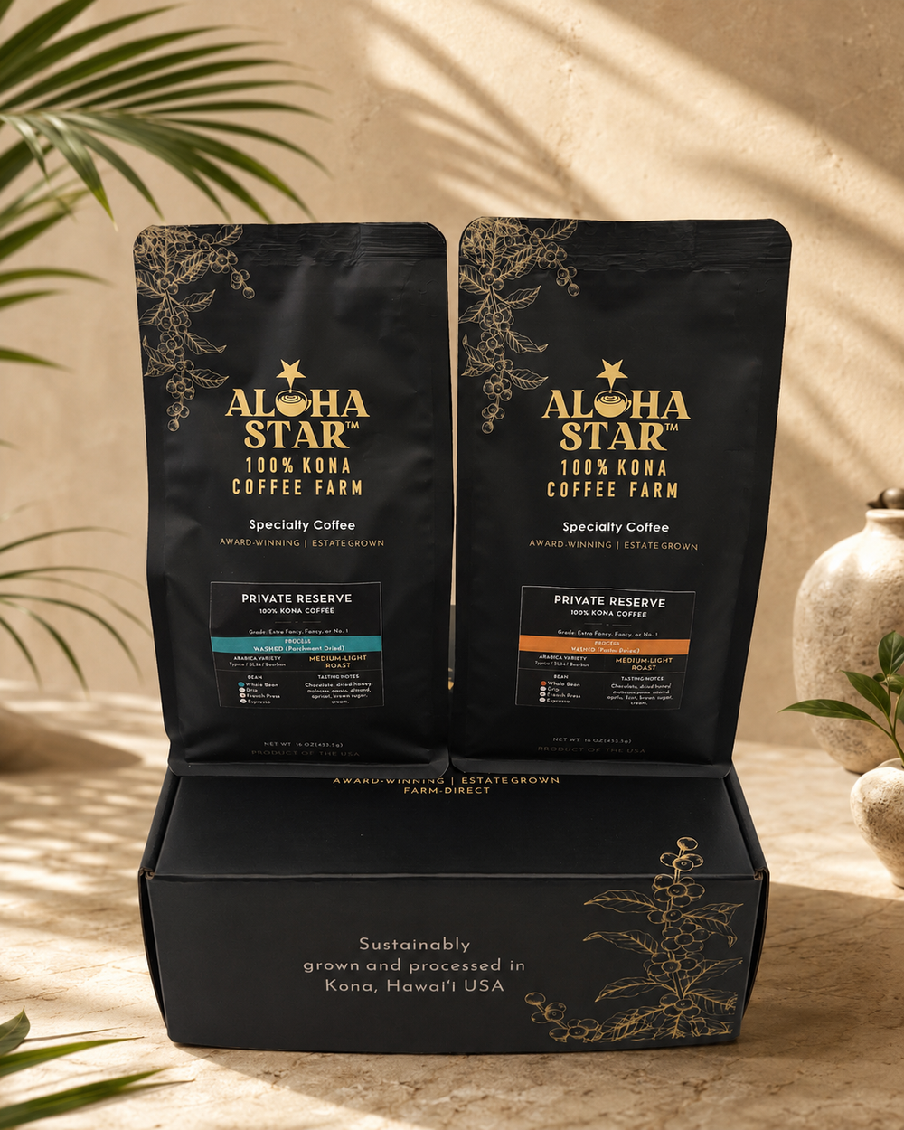 100% Kona Coffee Gift Box – Two 16 oz Bags | Aloha Star Coffee